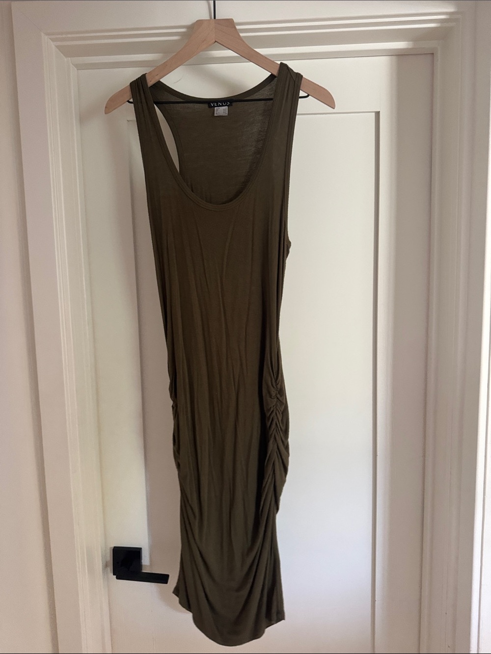 VENUS Olive Green Side-Ruched Tank Dress